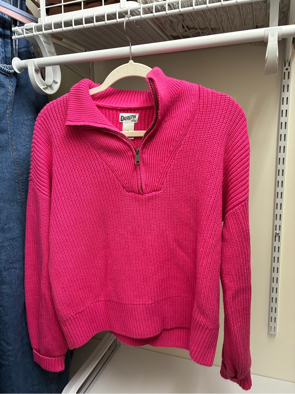 Duluth Trading Co Hot Pink Half-Zip Chunky Knit Turtleneck Sweater